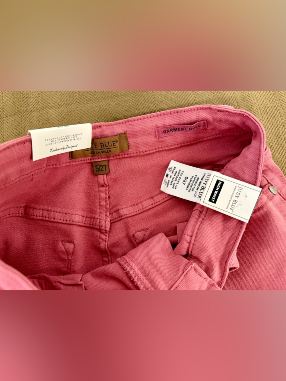 NWT Judy Blue 5/27 Garment-Dyed Rose High Waist Jean Shorts